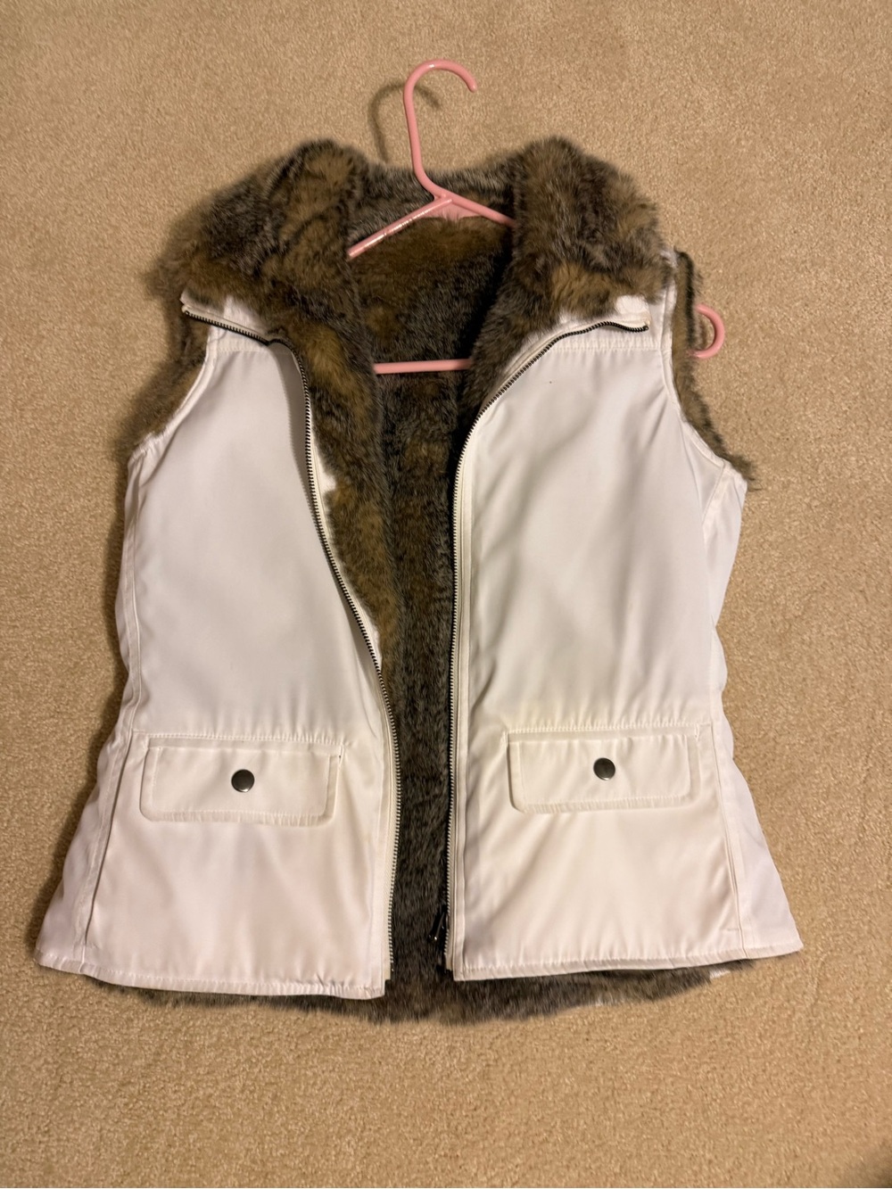 Siena Studio White Vest with Brown Faux-Fur Lining. Reversible